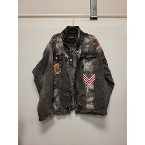 REASON XXXL Denim Jacket Black Acid Wash Tiger Snake Rose Embroidered Patches